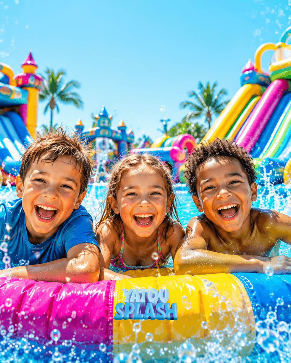 Enfants qui rient ensemble dans le parc gonflable