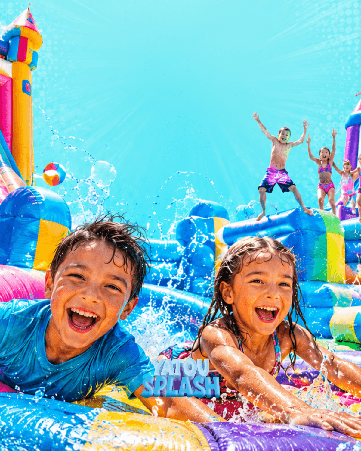 Enfants qui s'eclaboussent et jouent dans la piscine